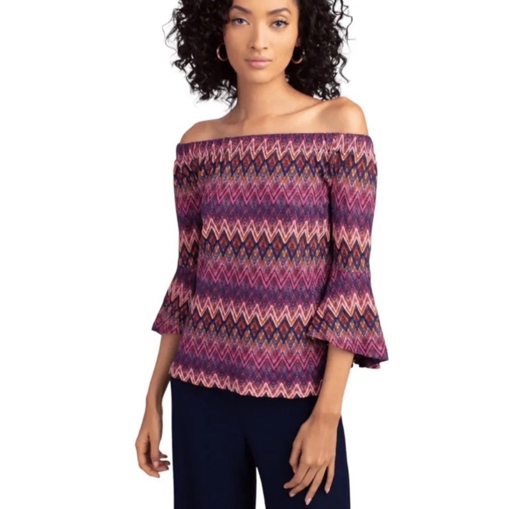 Trina Turk Women's Healdsburg Chevron Off Shoulder Top Size Small $268